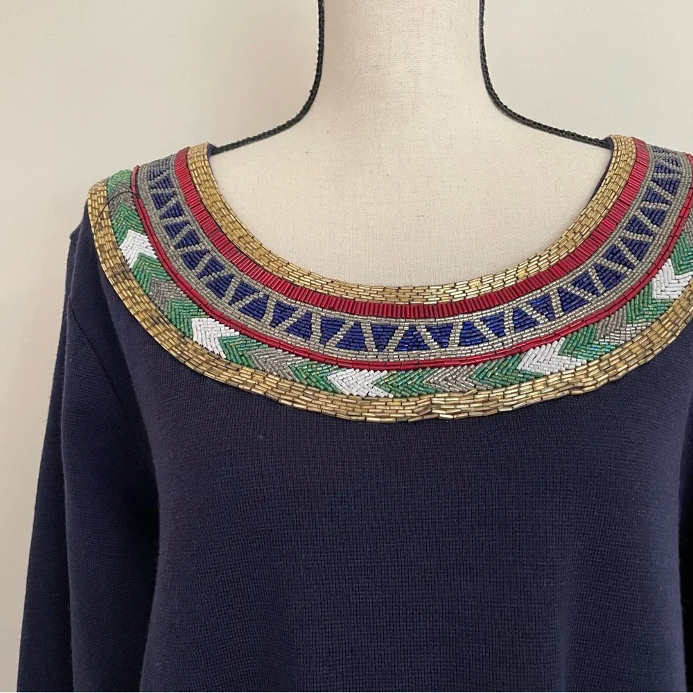 Vintage 80s Wool Beaded Midi Dress - Picture 4 of 6